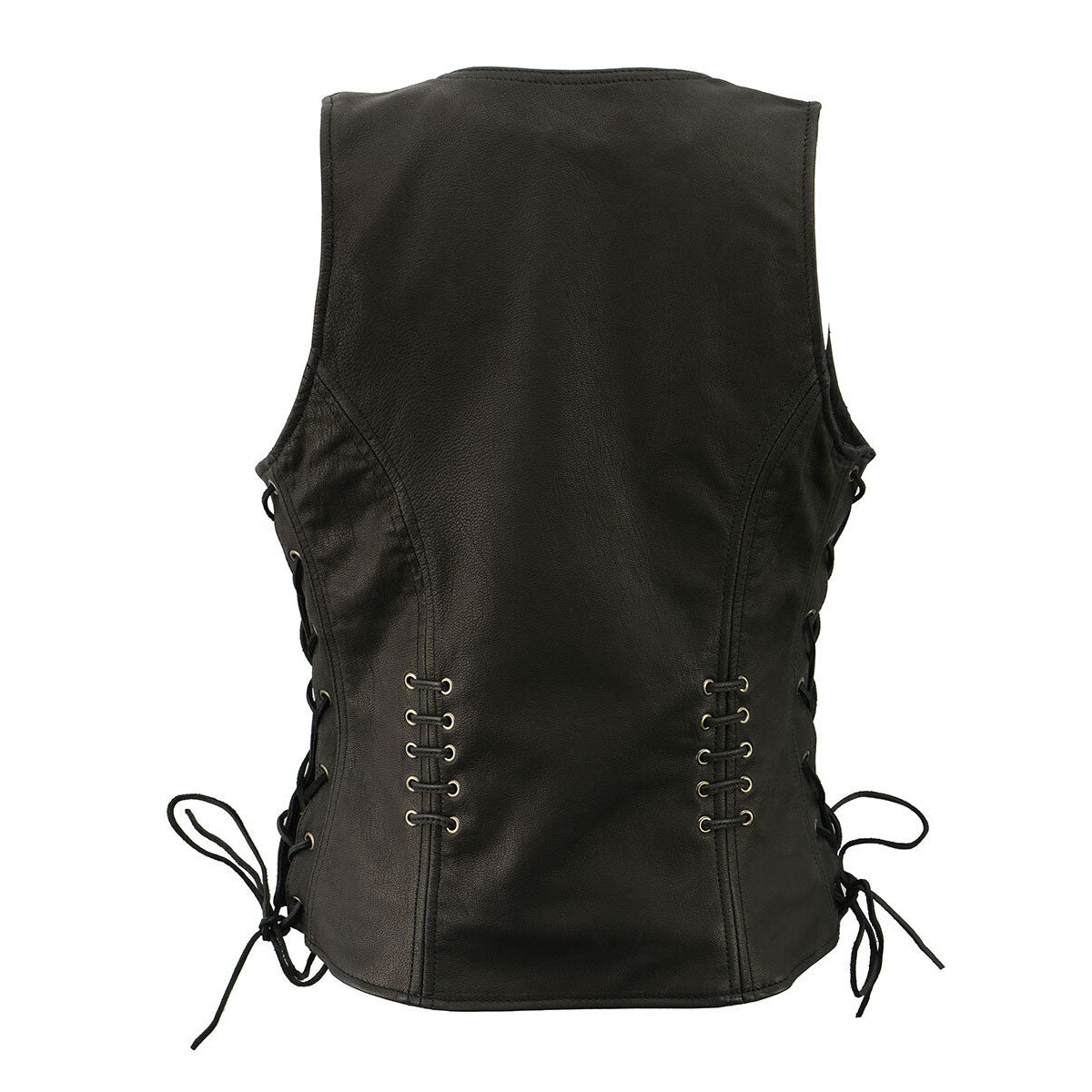 Women's Black Leather Vest with Side Laces