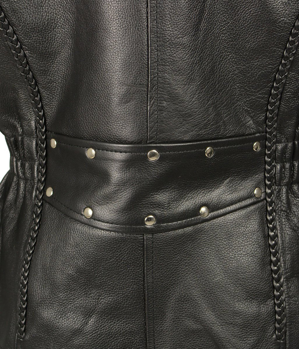 Ladies Black Braided Jacket with Studded Back and Gun Pockets