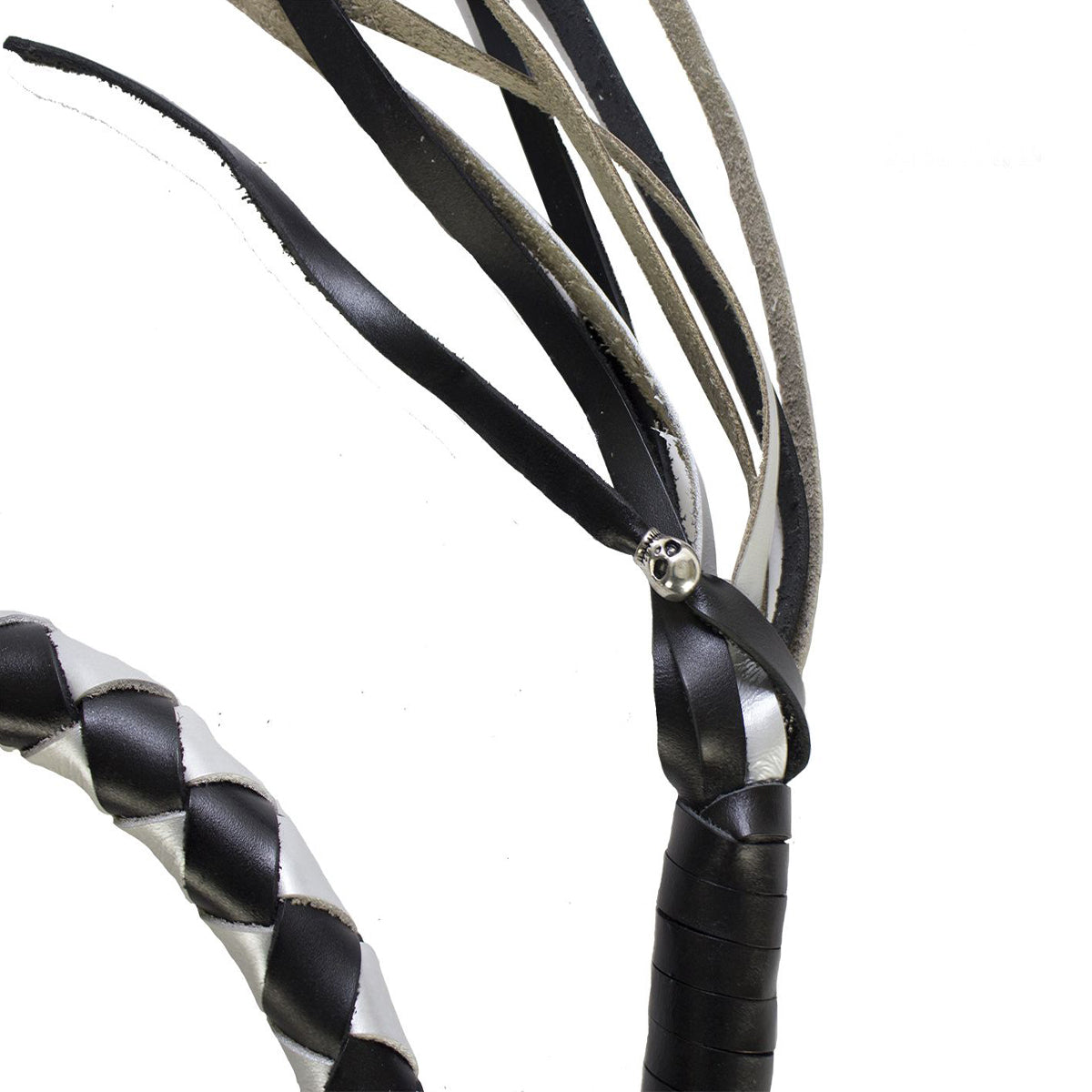 3" Thick Hand-Braided Leather Get Back Whip - Black/Silver