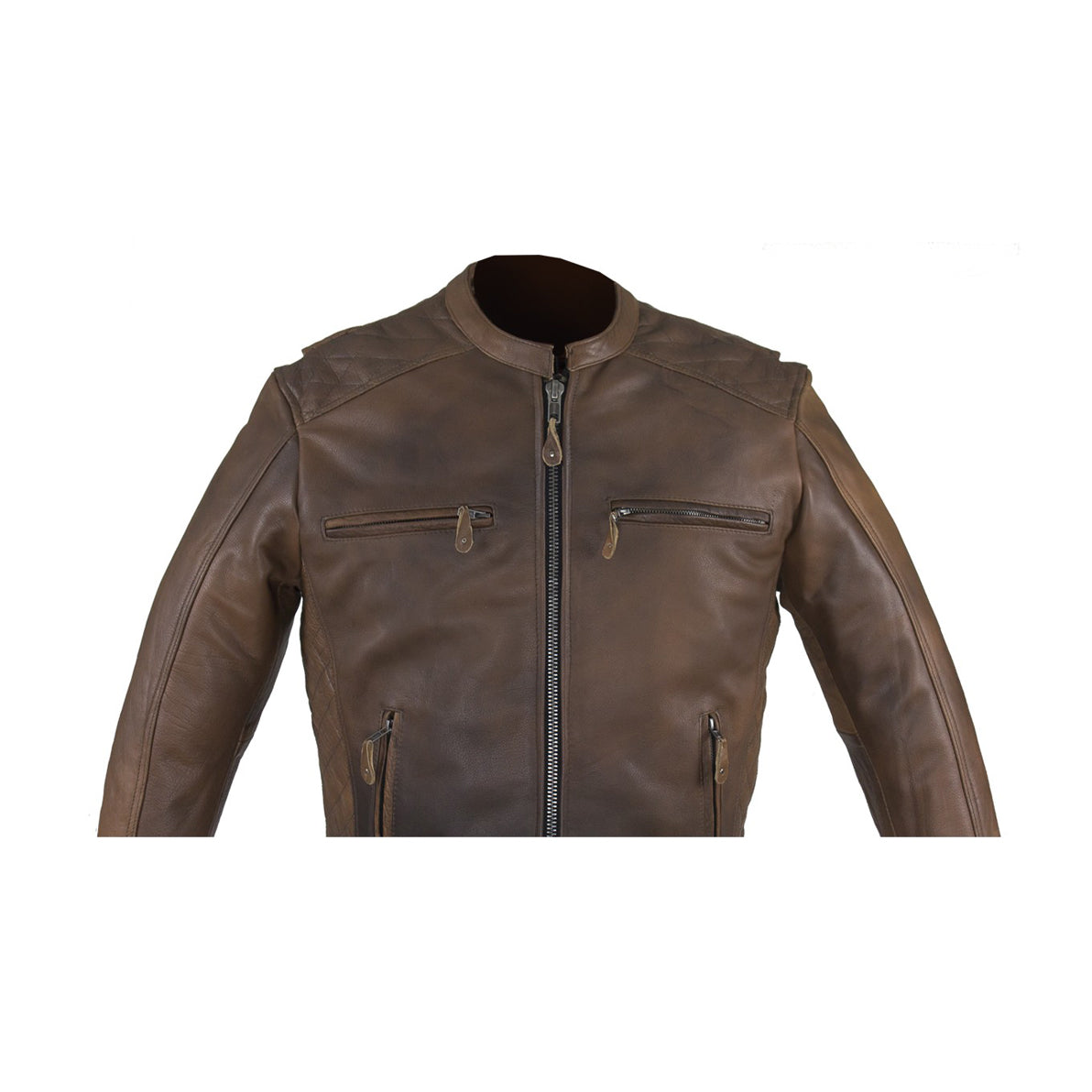 Men's Brown Naked Cowhide Leather Diamond Jacket