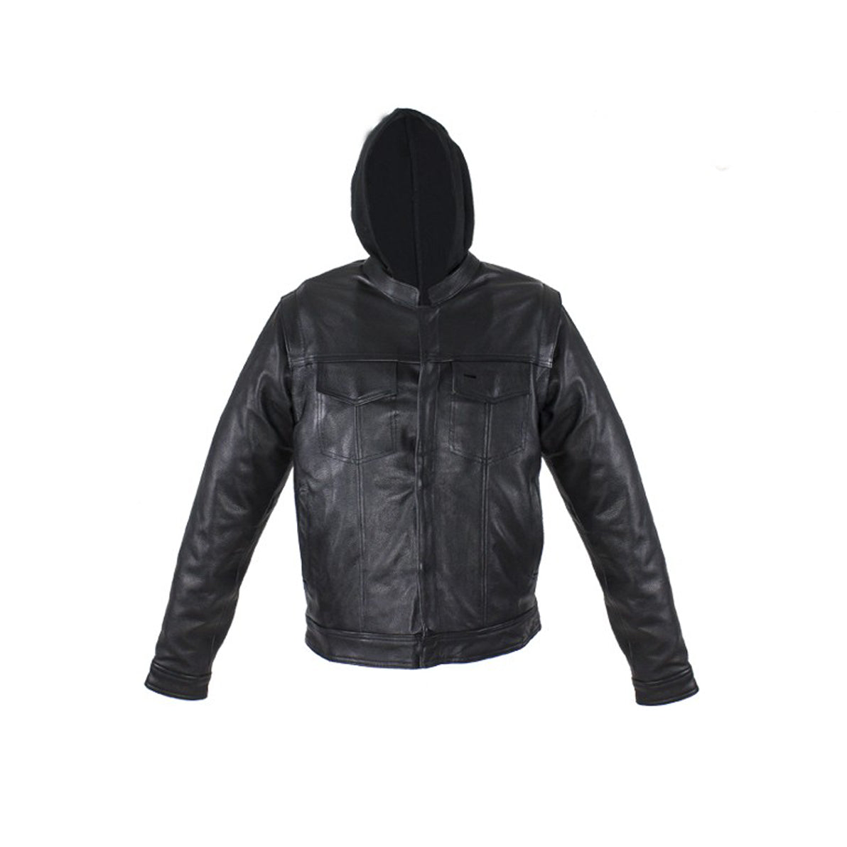 Black Leather Jacket with Removable Sleeves & Hoodie