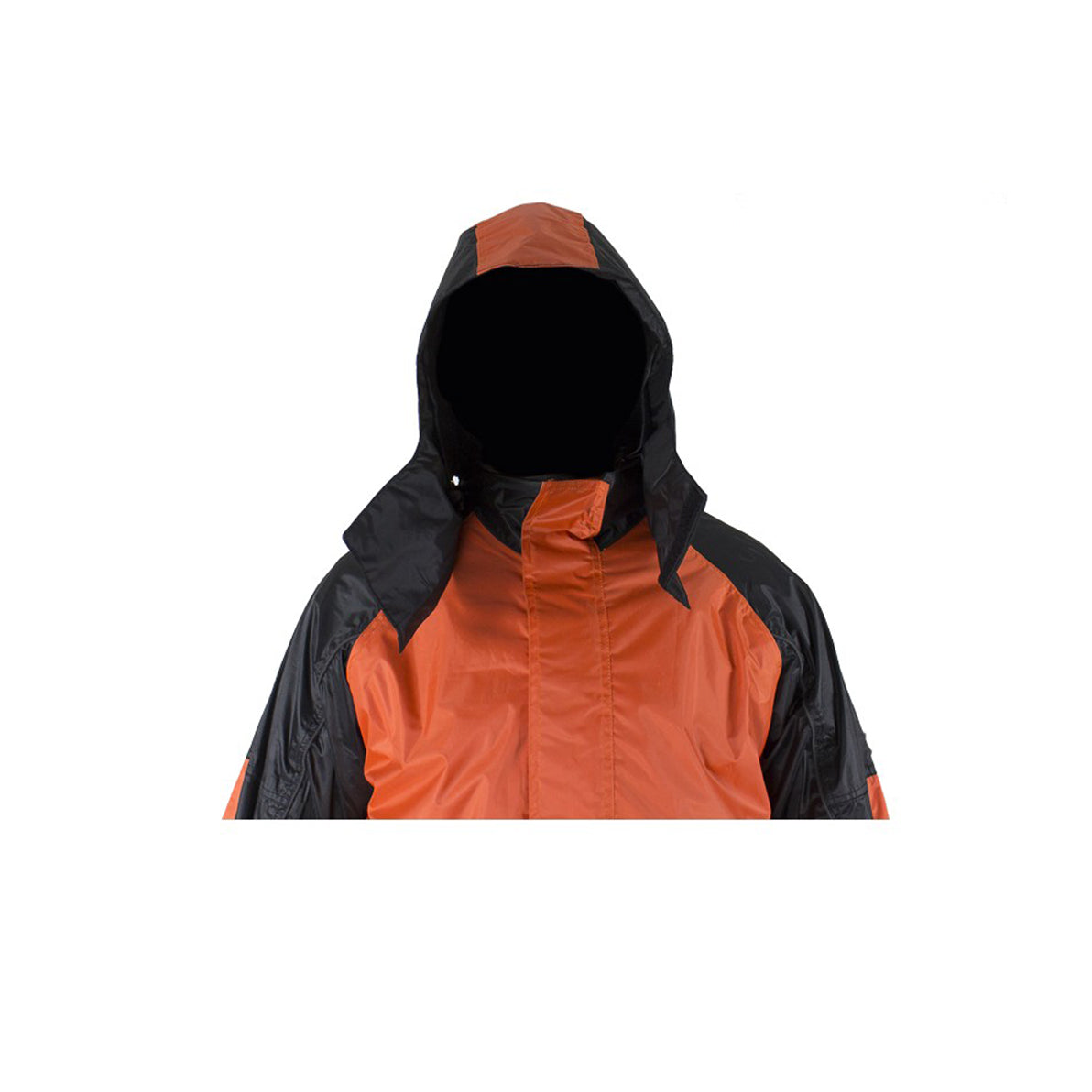 Two-Piece Black & Orange Rain Suit With Zippered Side Seams