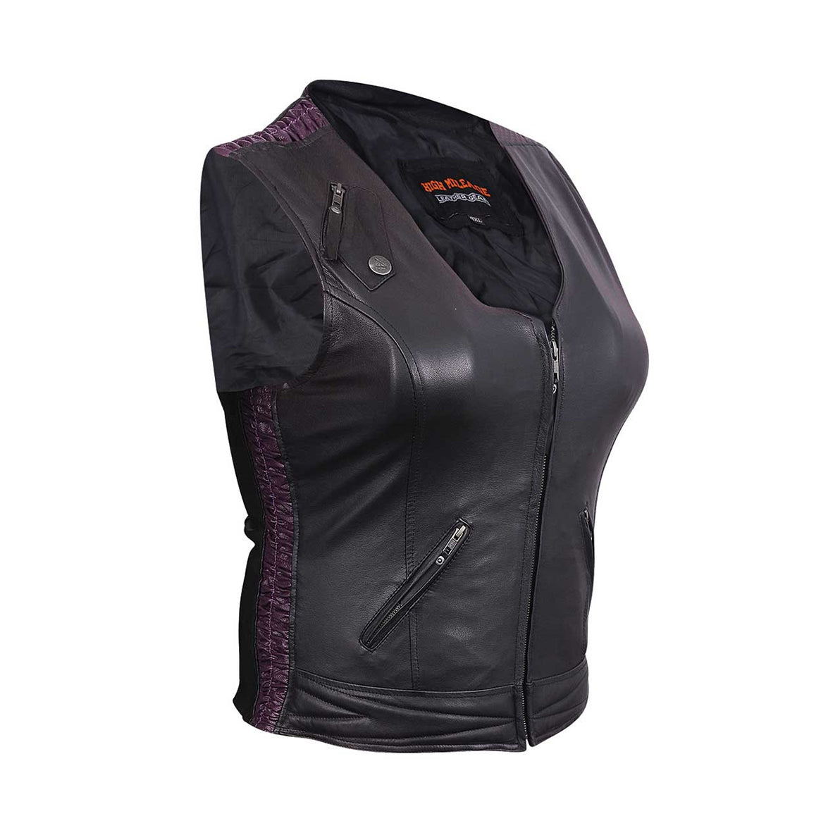 LADIES PREMIUM LEATHER VEST WITH LEATHER SCRUNCH SIDES – Extreme