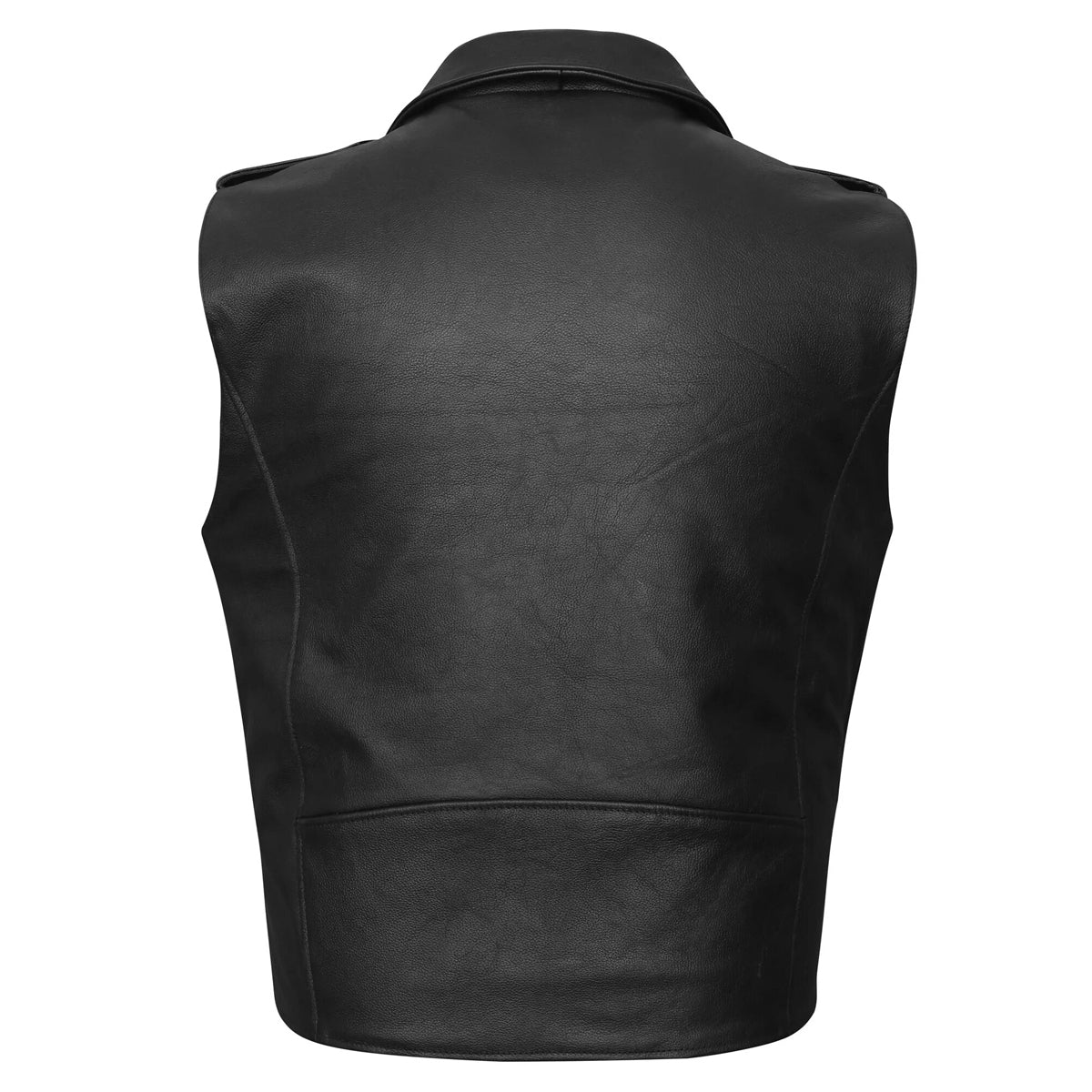 Men's Premium Naked Leather Classic Motorcycle Vest Plain Side & Belted Waist