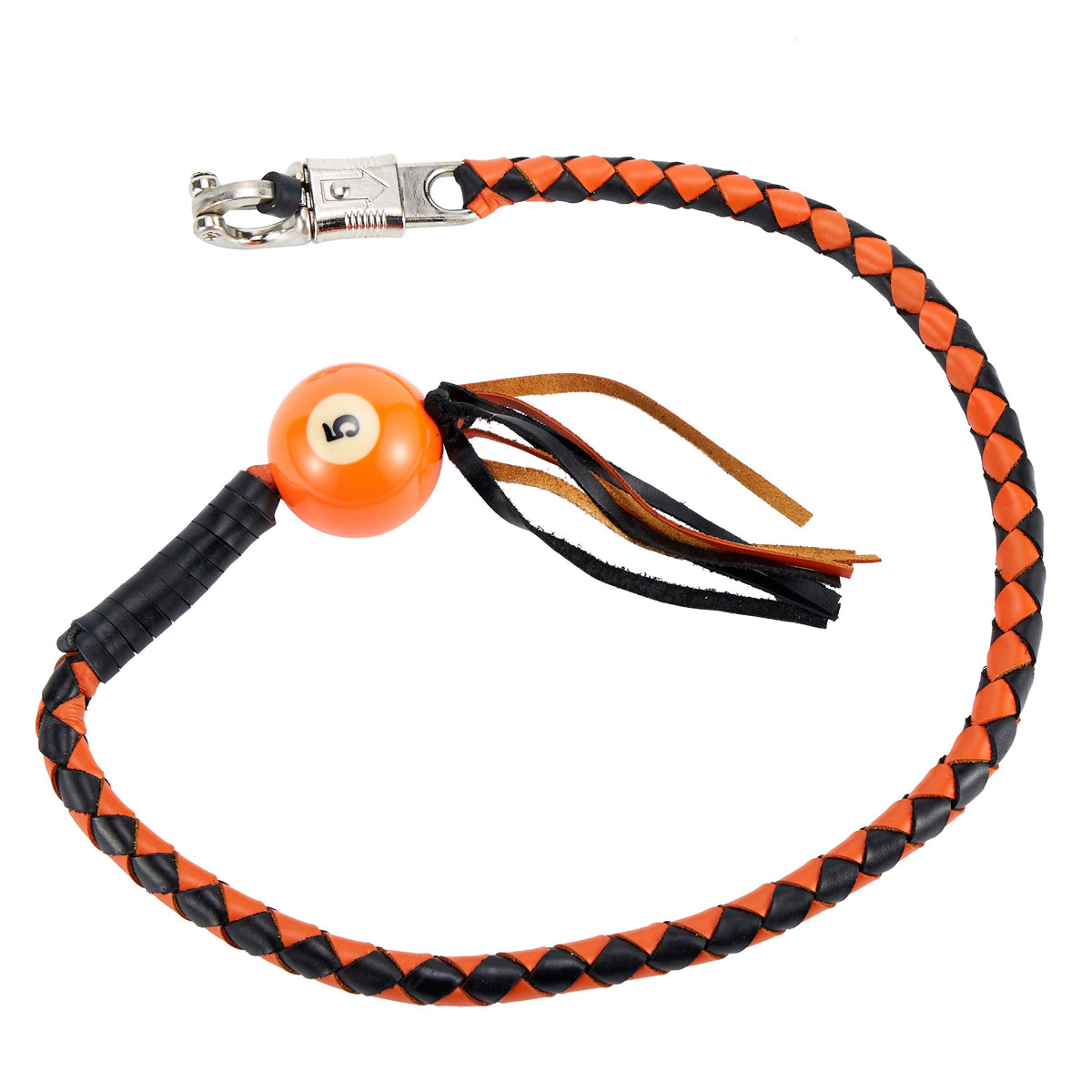 Black And Orange Fringed Get Back Whip W/ Pool Ball