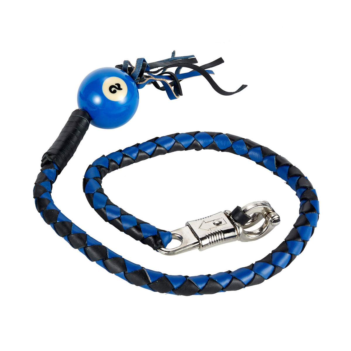 Black And Blue Fringed Get Back Whip W/ Pool Ball