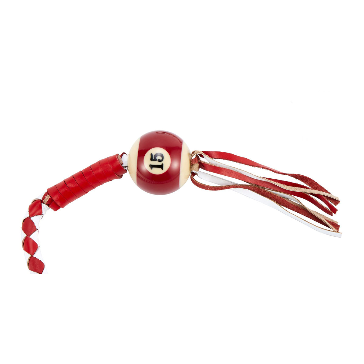 White And Red Fringed Get Back Whip W/ Pool Ball