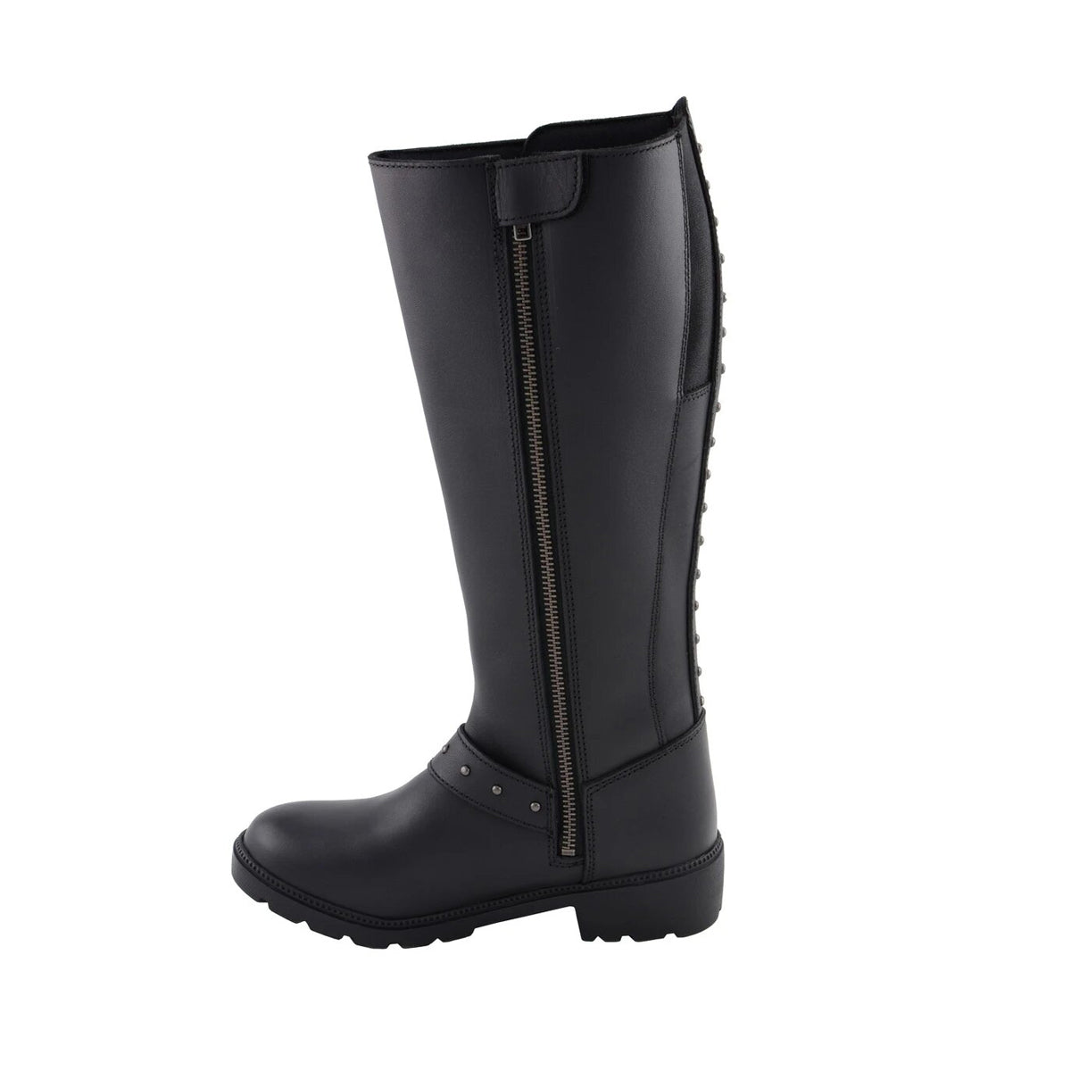 Womens Black 17 Inch Side Strap Riding Boot with Side Zipper Entry