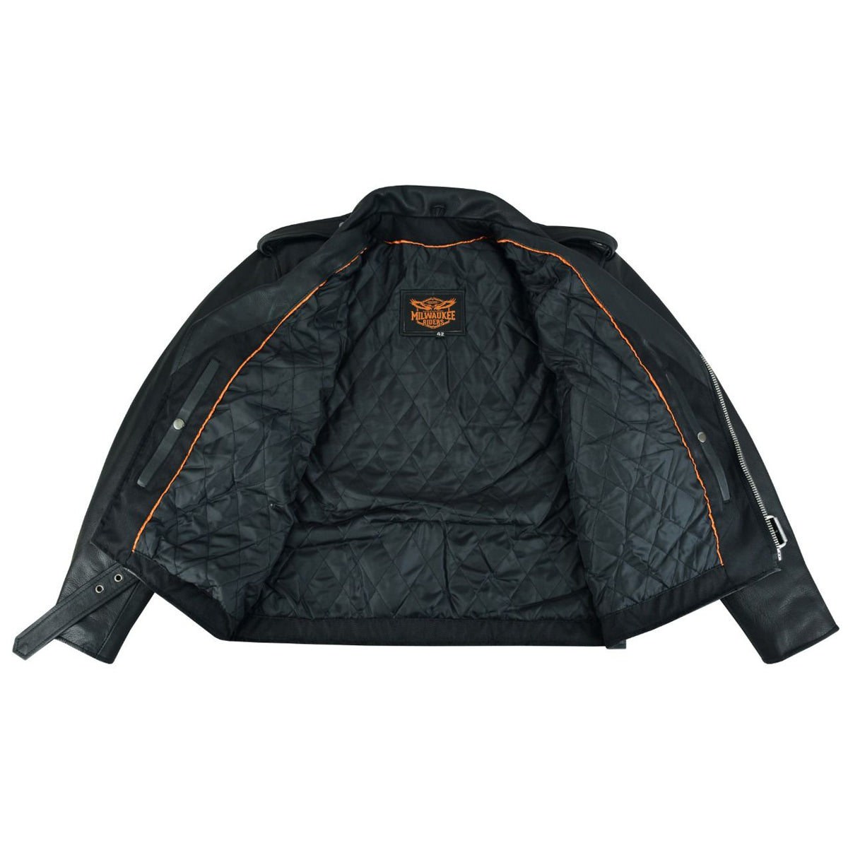 Classic Biker Police Motorcycle MC Jacket Concealed Gun Pockets Naked Cowhide Leather Heavy Duty