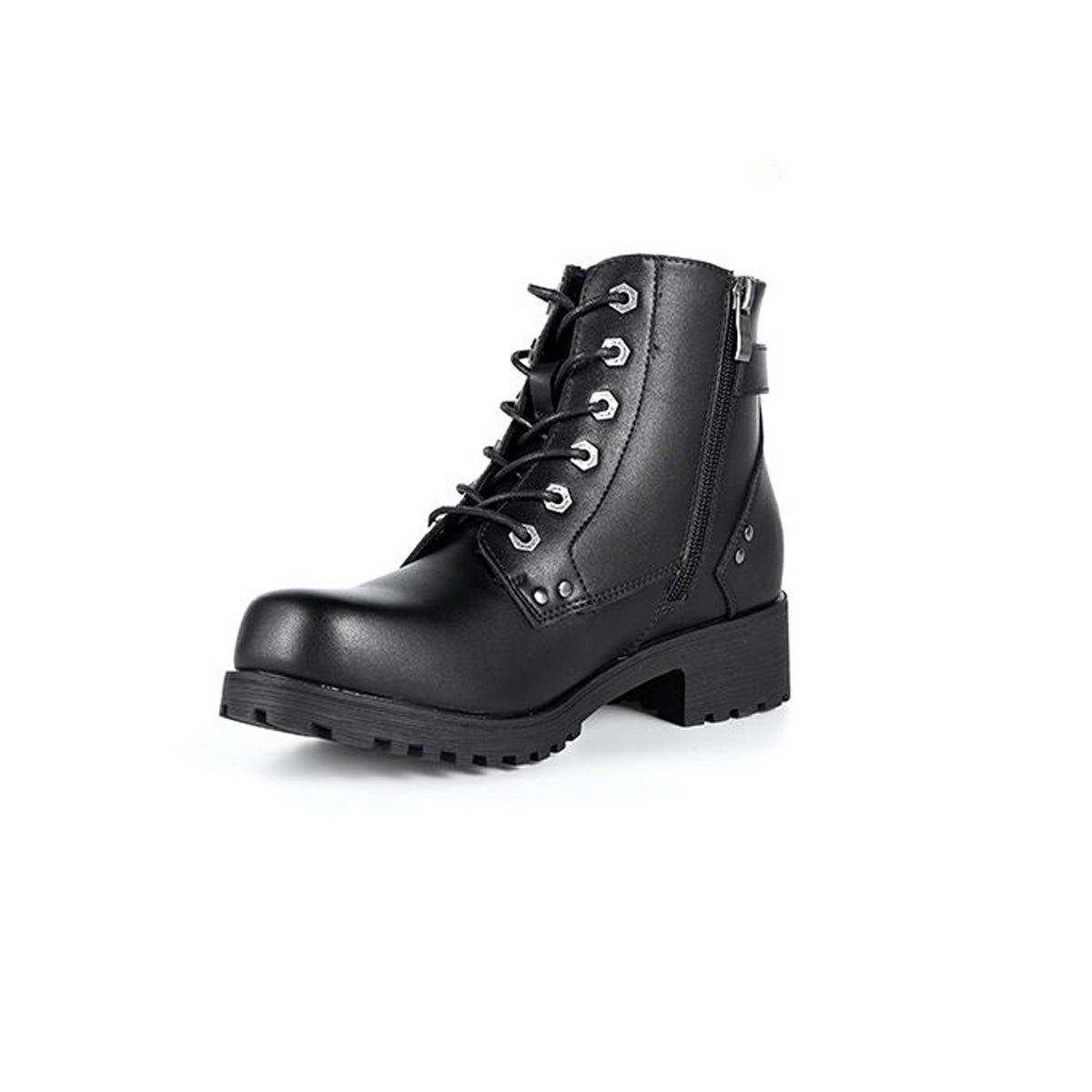 Ladies Black 6-Eye Motorcycle Boots W/ Zipper