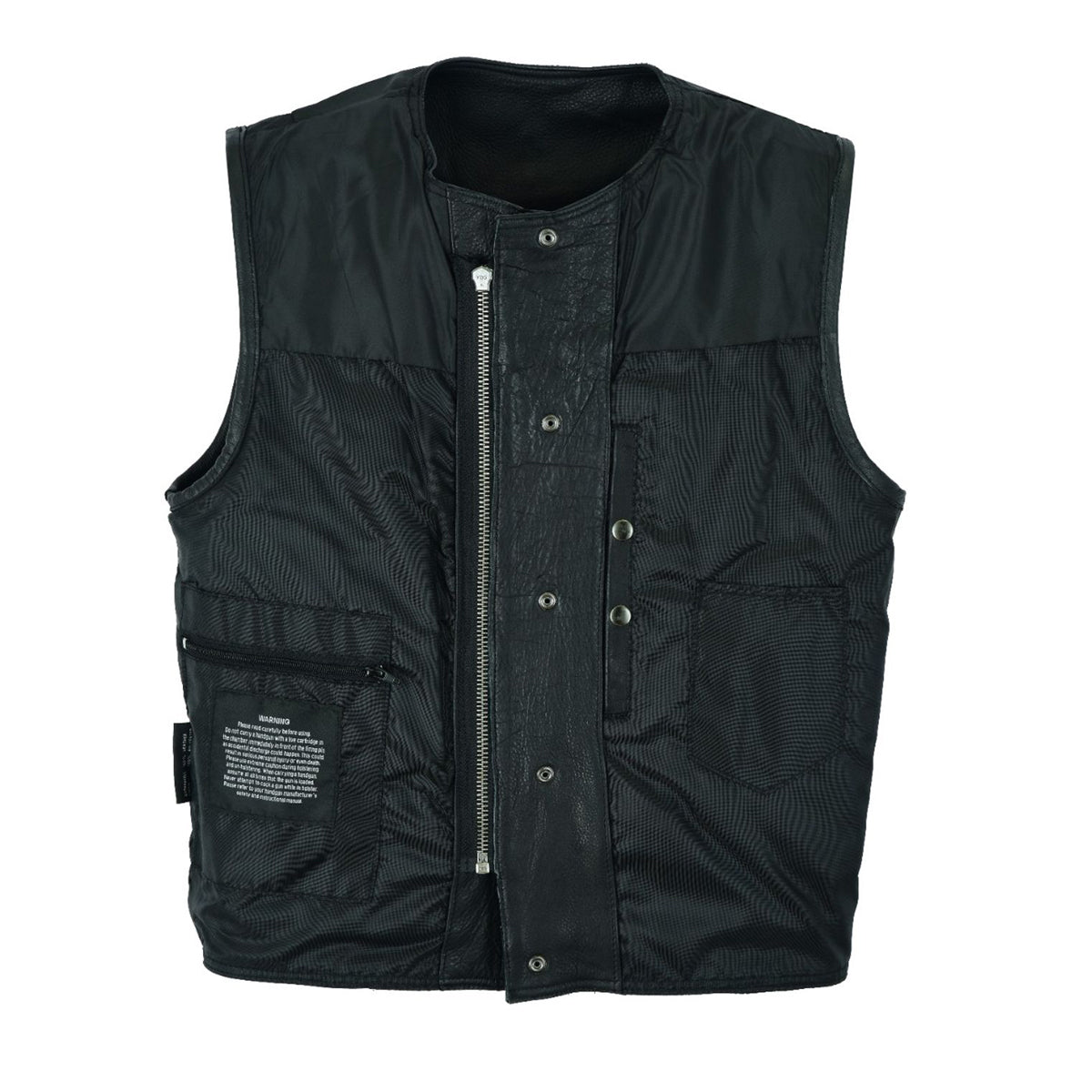 Dream Apparel Mens Motorcycle Collarless CLUB VEST with Black Liner & Zipper Front Closure
