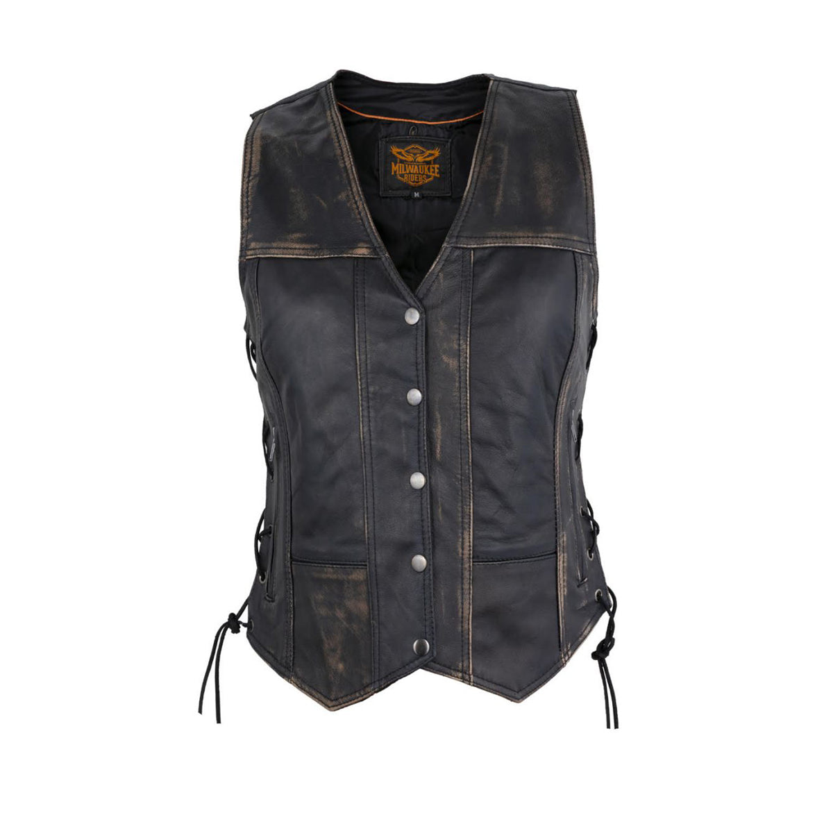 Milwaukee Riders Womens Distressed Brown Naked Cowhide Leather Vest