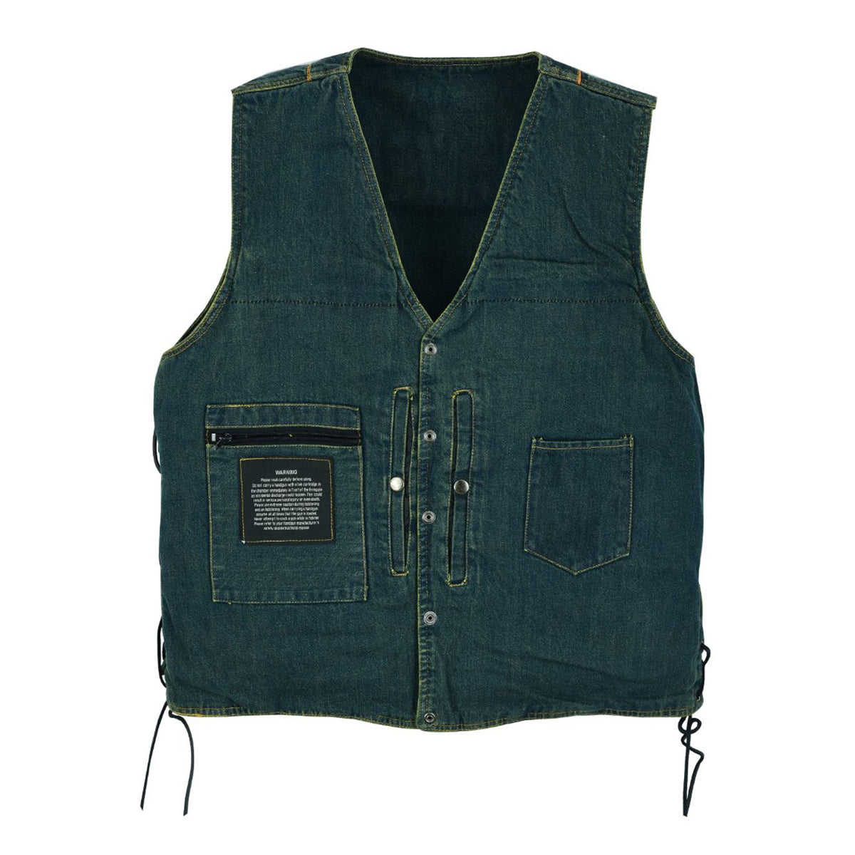 Motorcycle Denim Vest Side Laces V-collar Front Zipper Pockets