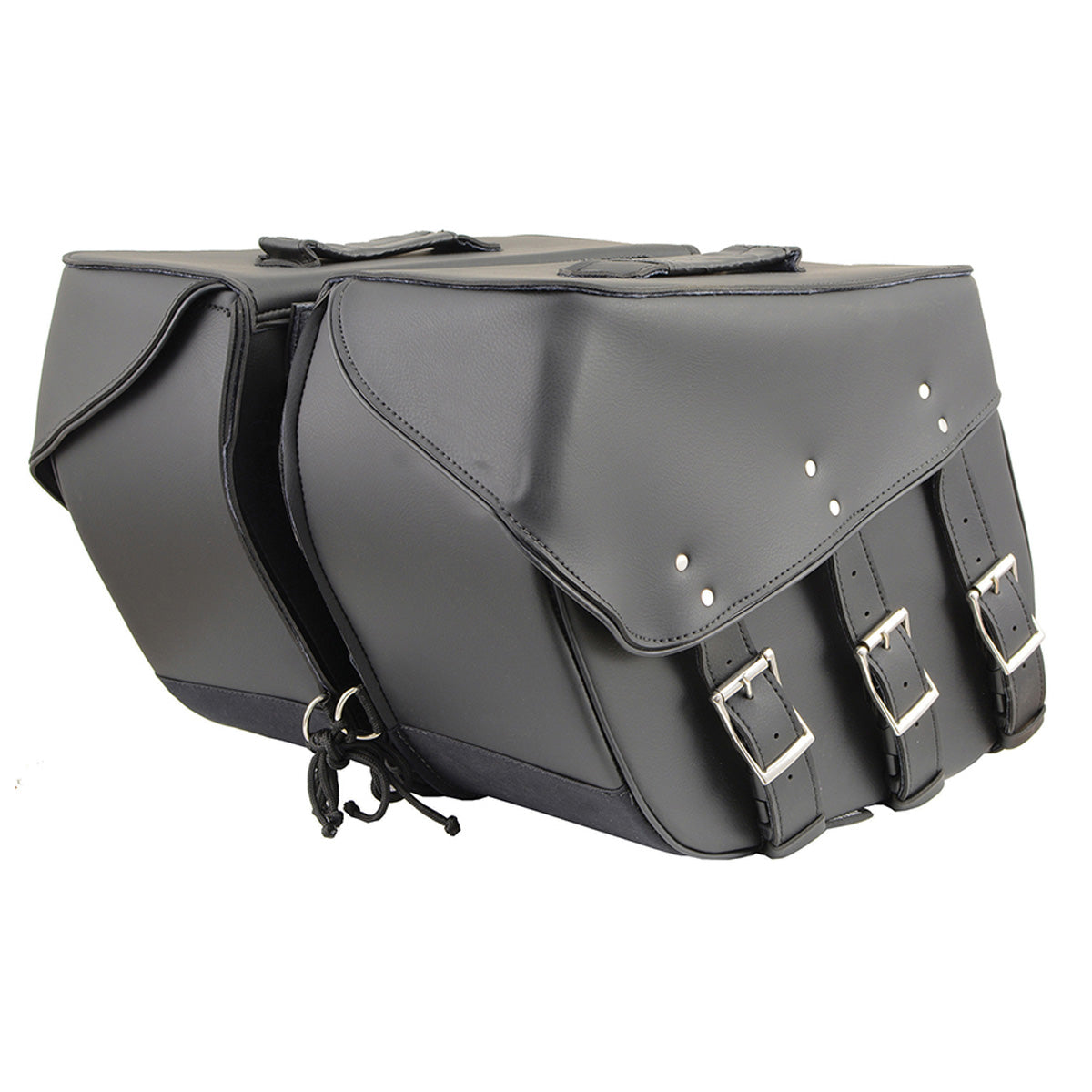 Black PVC Zip Off Large Chrome Studded Motorcycle Saddlebag