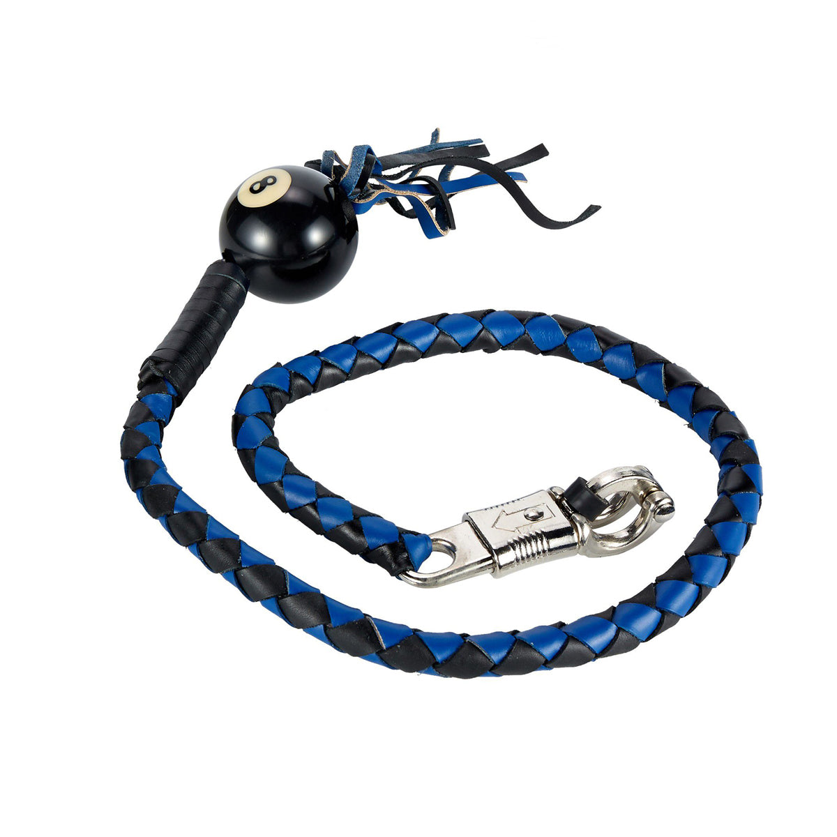 Black And Blue Fringed Get Back Whip With Black Pool Ball8