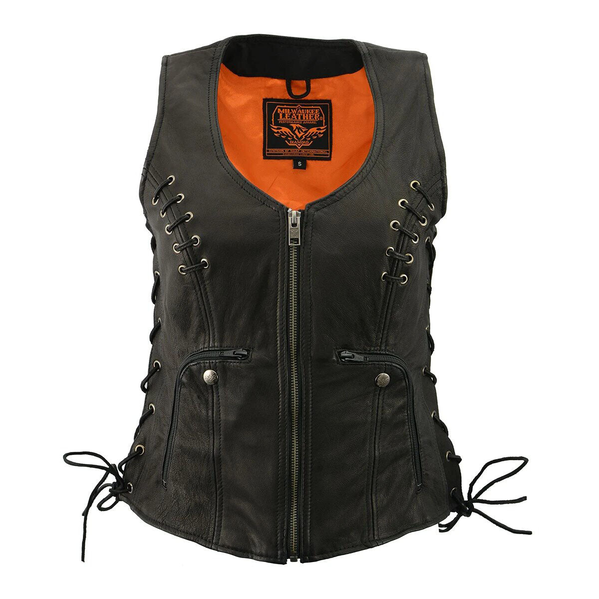 Women's Black Leather Vest with Side Laces