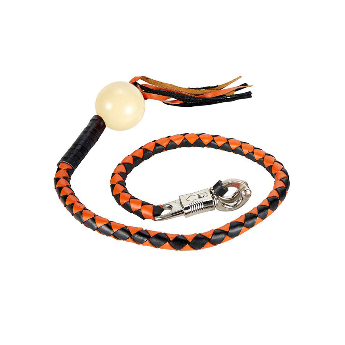 Black And Orange Fringed Get Back Whip With White Pool Ball