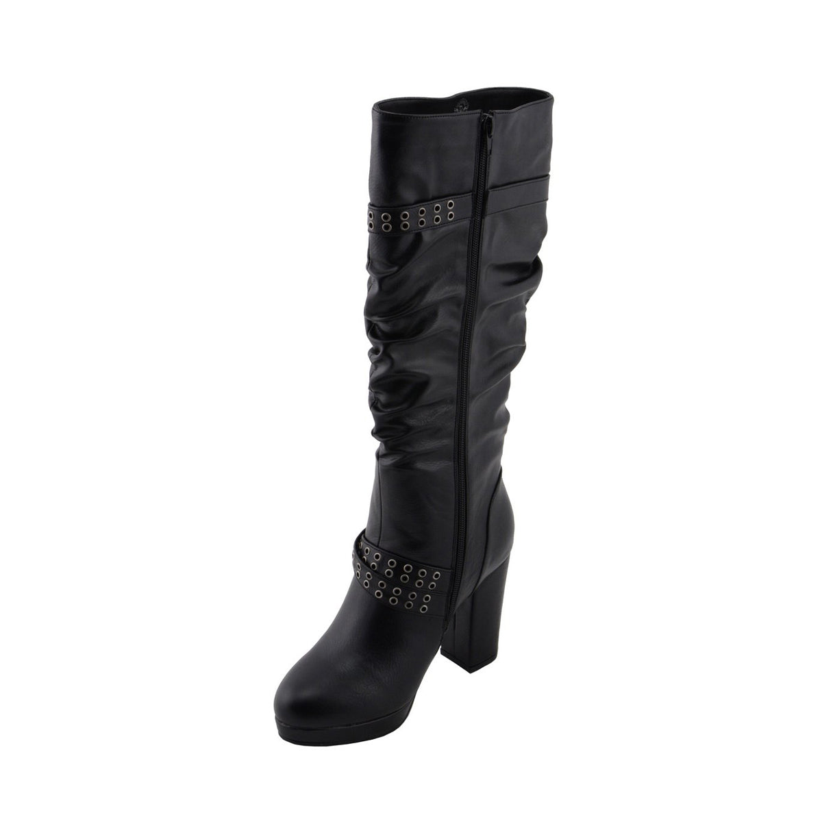Womens Tall Black Platform Boots with Slouch Shaft