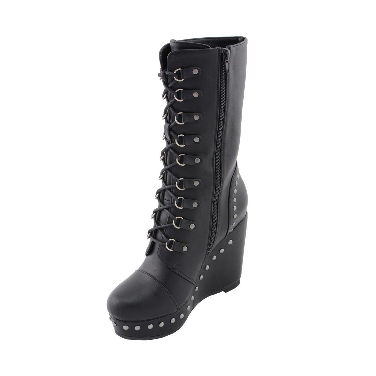 Womens Black Lace-Up Boots with Platform Wedge