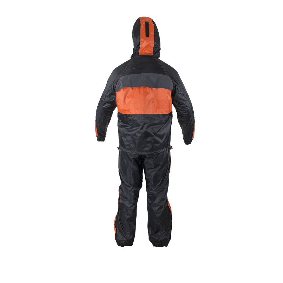 Two-Piece Black & Orange Rain Suit With Zippered Side Seams