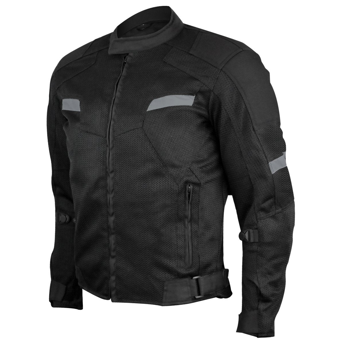 BLACK MESH MOTORCYCLE JACKET WITH INSULATED LINER AND CE ARMOR