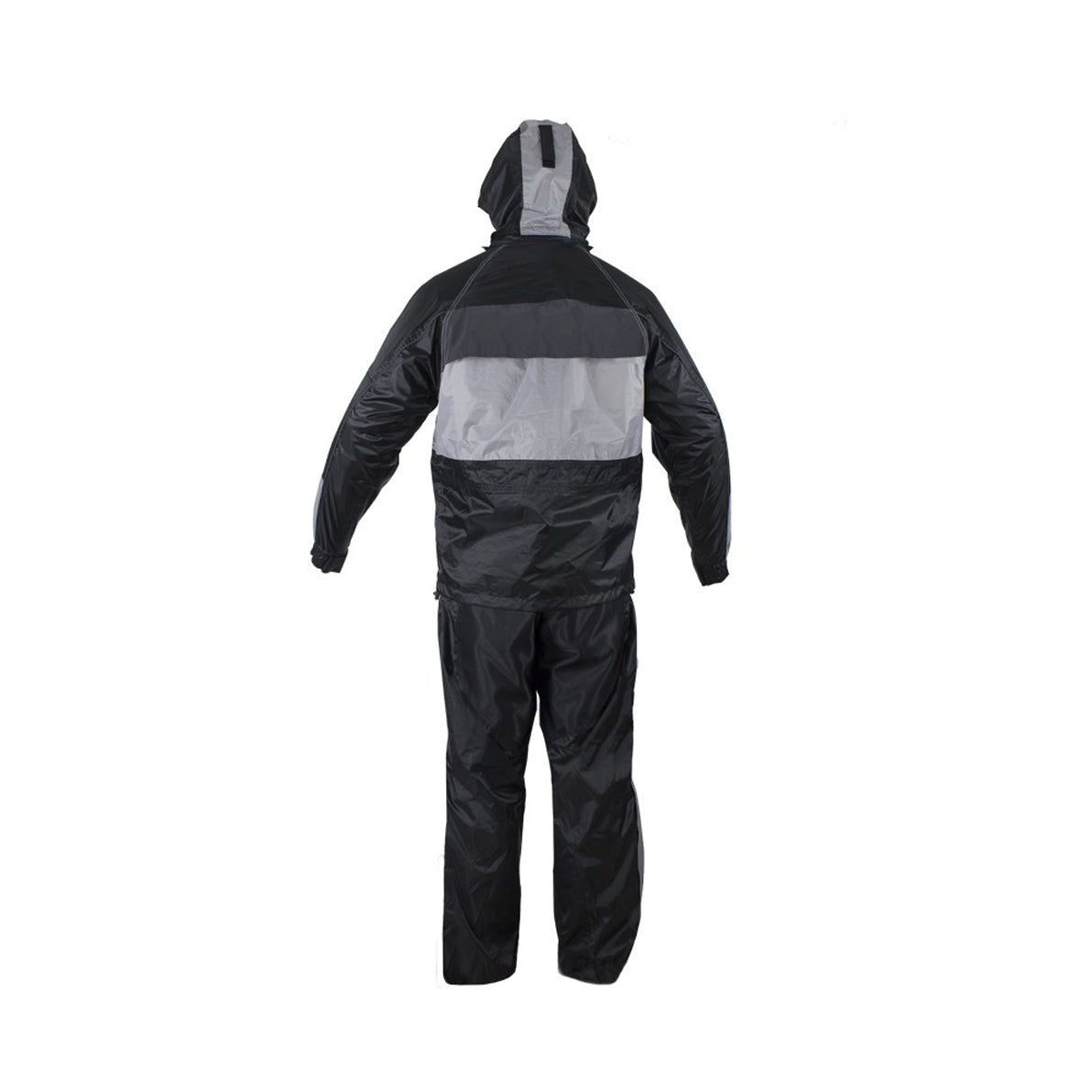 Two-Piece Black & Gray Rain Suit With Zippered Side Seams