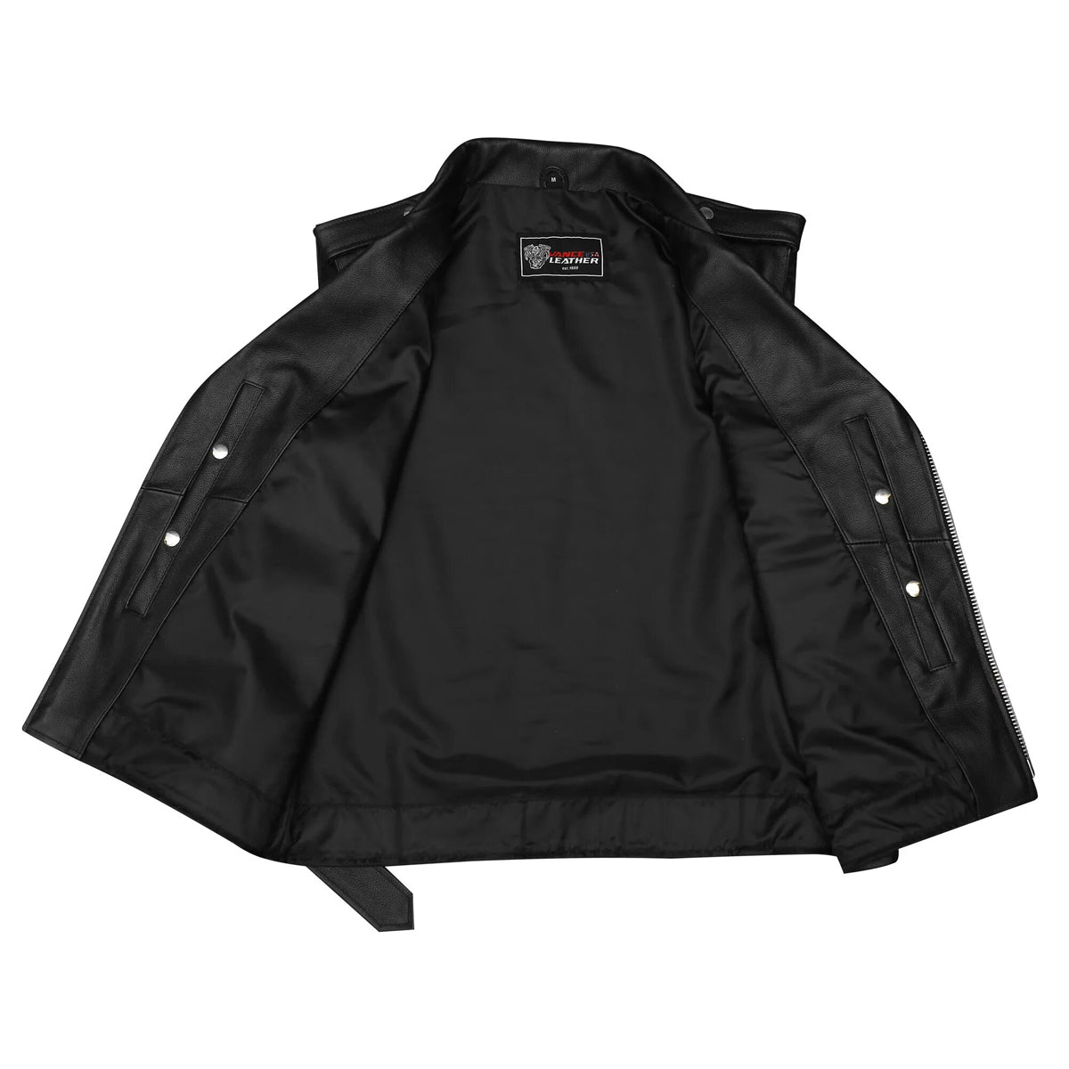 Men's Premium Naked Leather Classic Motorcycle Vest Plain Side & Belted Waist