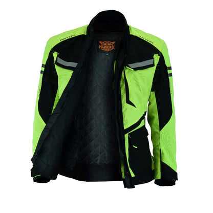 Milwaukee Riders Mens Motorcycle jacket Hi Vis Neon Flourecent Color, Armored Protective Round Neck