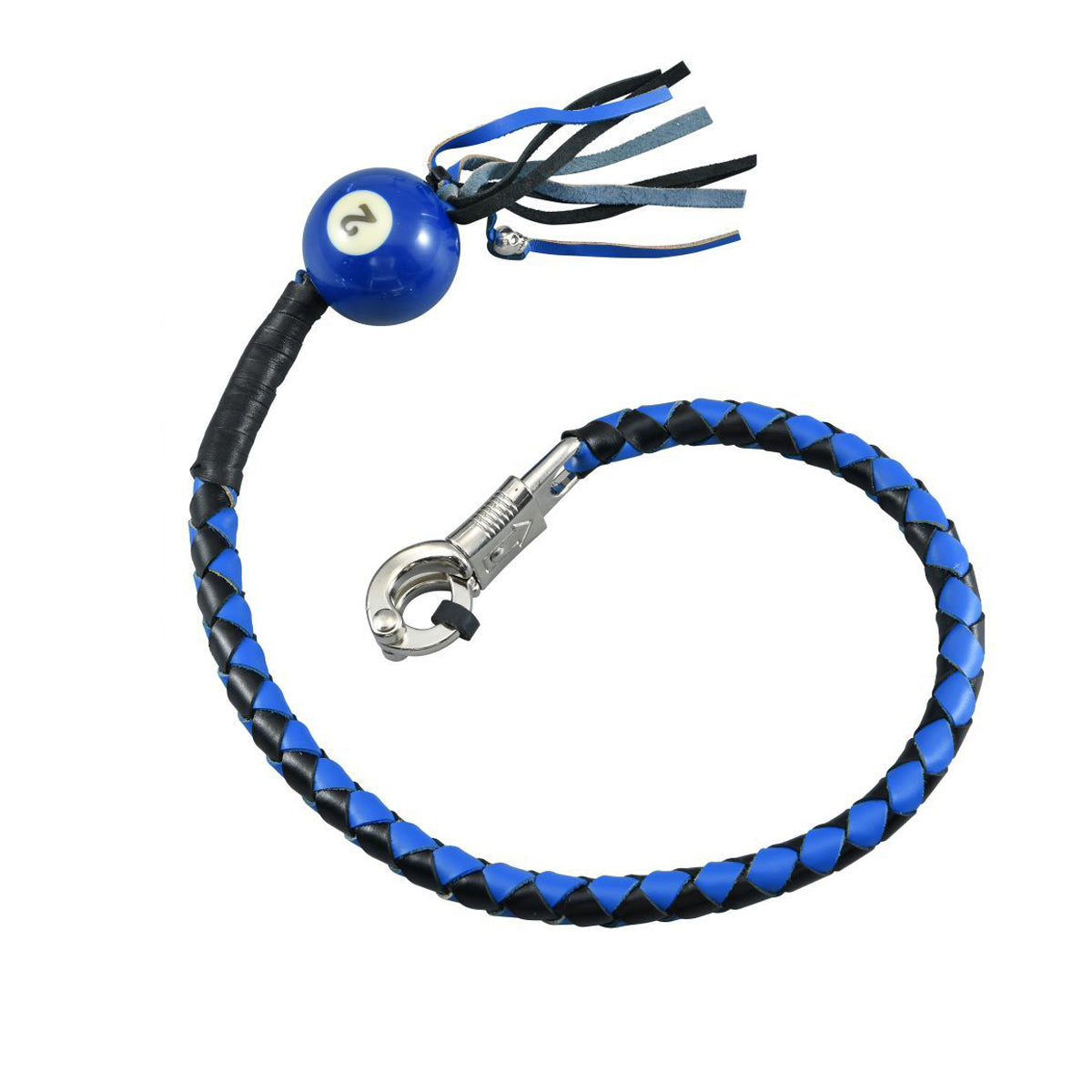 Black And Blue Fringed Get Back Whip with Blue Pool Ball No 2