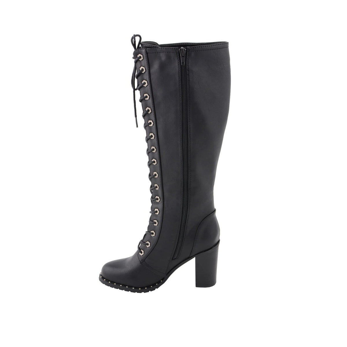 Women Black Lace-Up Tall Boots with Platform Heel