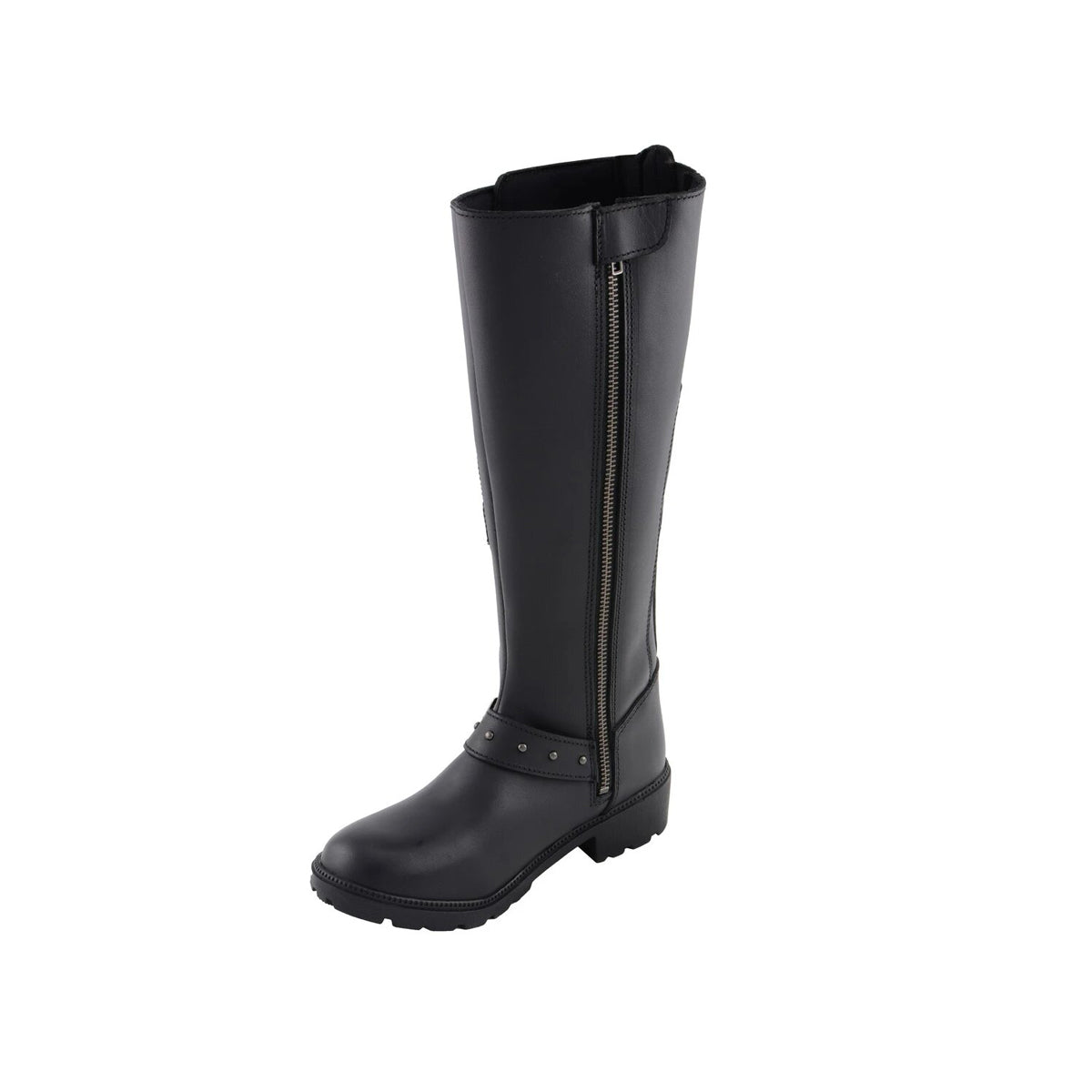 Womens Black 17 Inch Side Strap Riding Boot with Side Zipper Entry