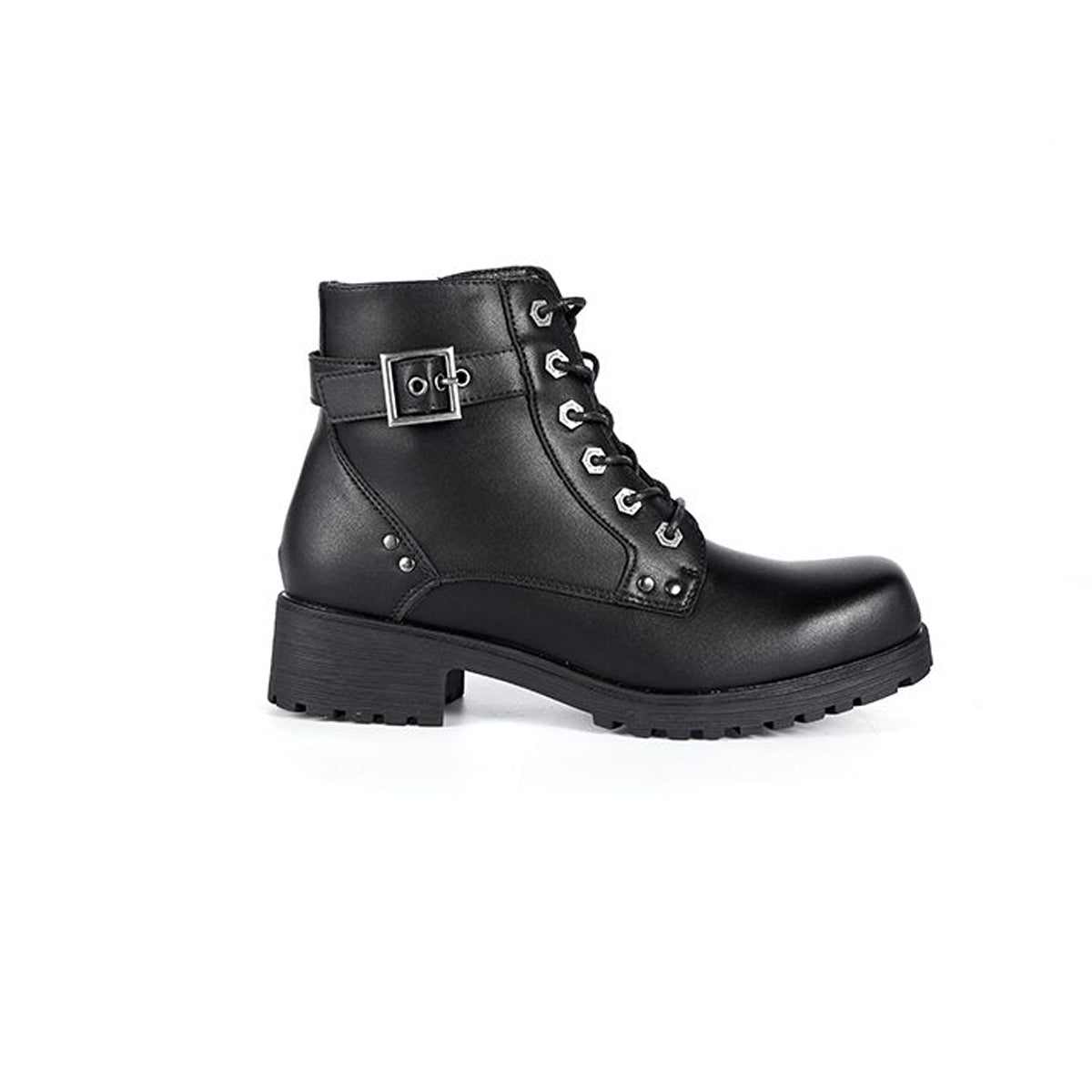 Ladies Black 6-Eye Motorcycle Boots W/ Zipper