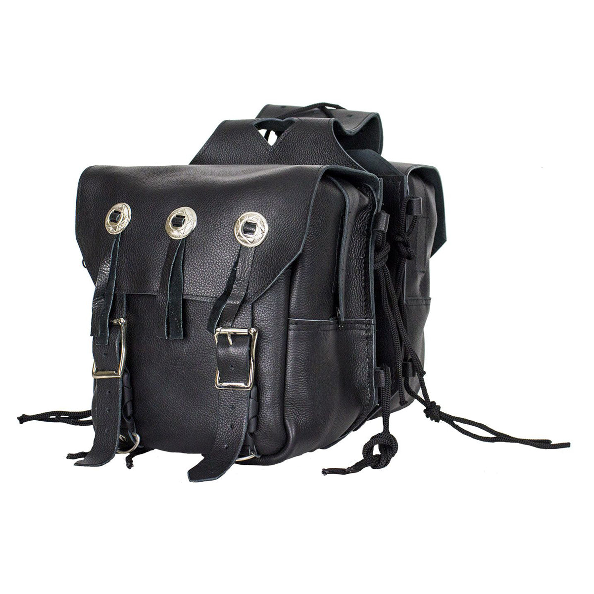 Genuine Black Leather Saddlebag with Conchos