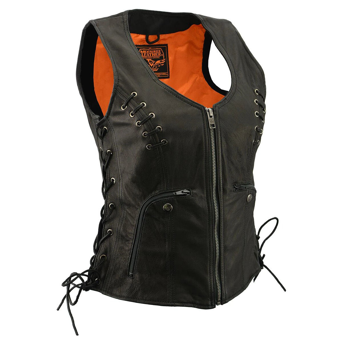 Women's Black Leather Vest with Side Laces