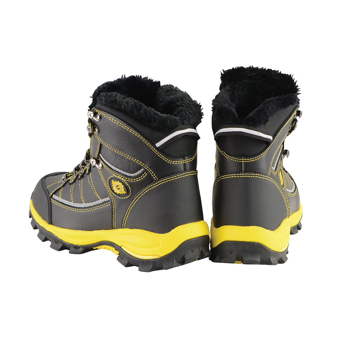 Men’s Black & Yellow Water & Frost Proof Leather Boots w/ Fur Lining