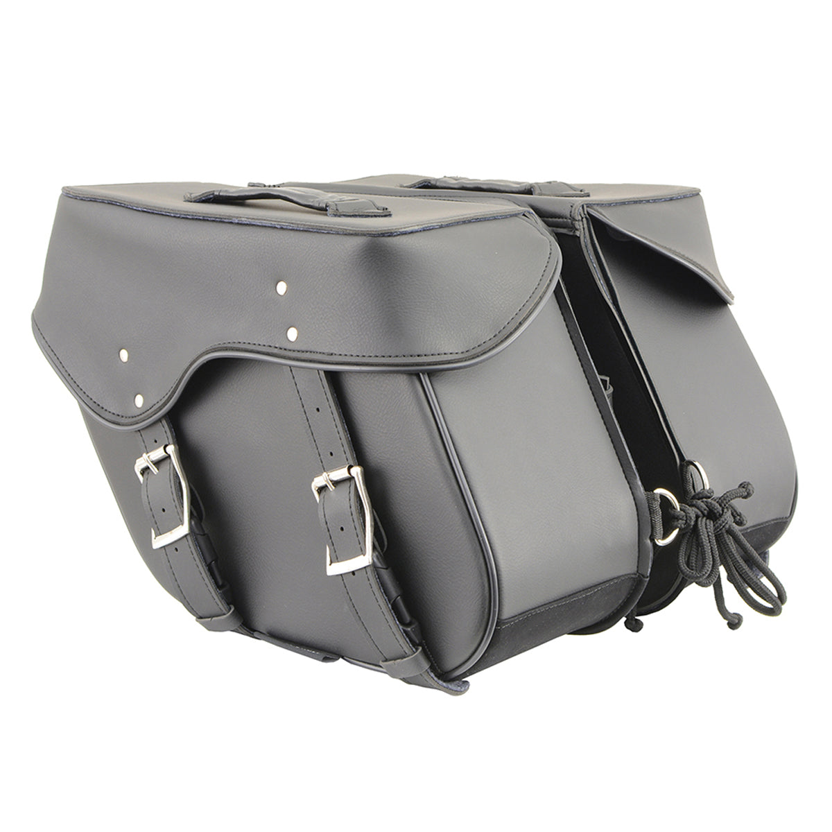 Black Zip-Off Large Double Strap PVC Throw Over Saddle Bag