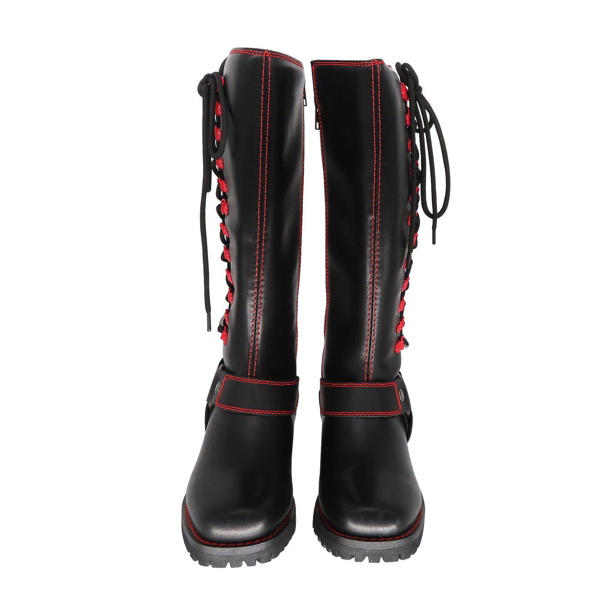 Milwaukee Riders Women Biker Long Boots with Red Laces