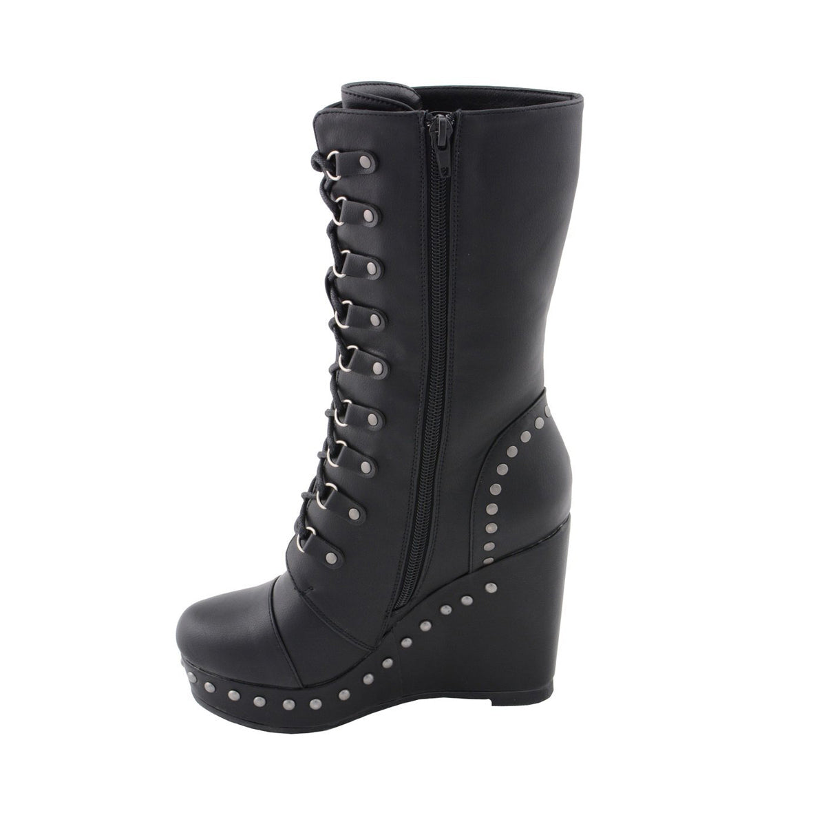 Womens Black Lace-Up Boots with Platform Wedge