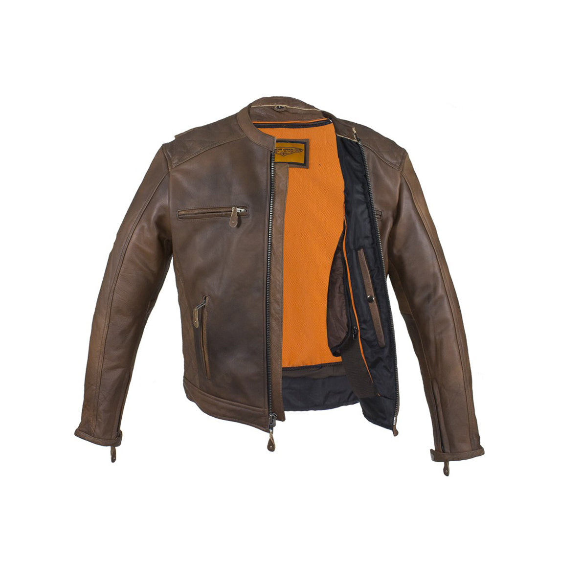 Men's Brown Naked Cowhide Leather Diamond Jacket