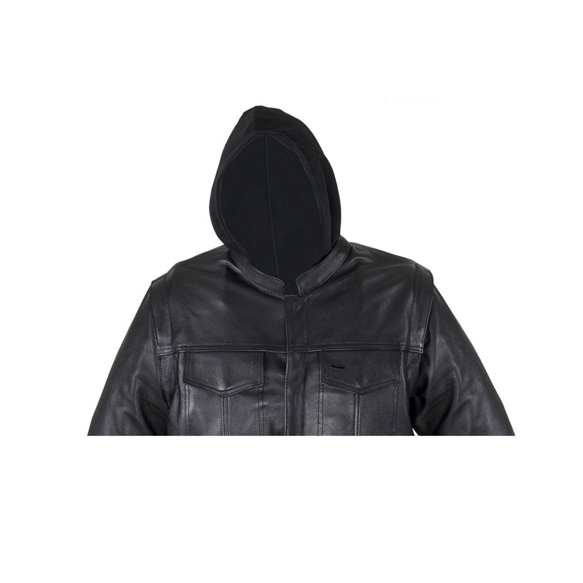 Black Leather Jacket with Removable Sleeves & Hoodie