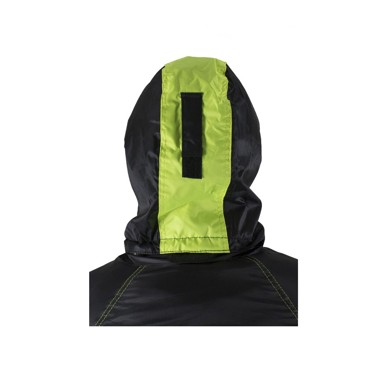 Two-Piece Black & Fluorescent Rain Suit With Zippered Side Seams