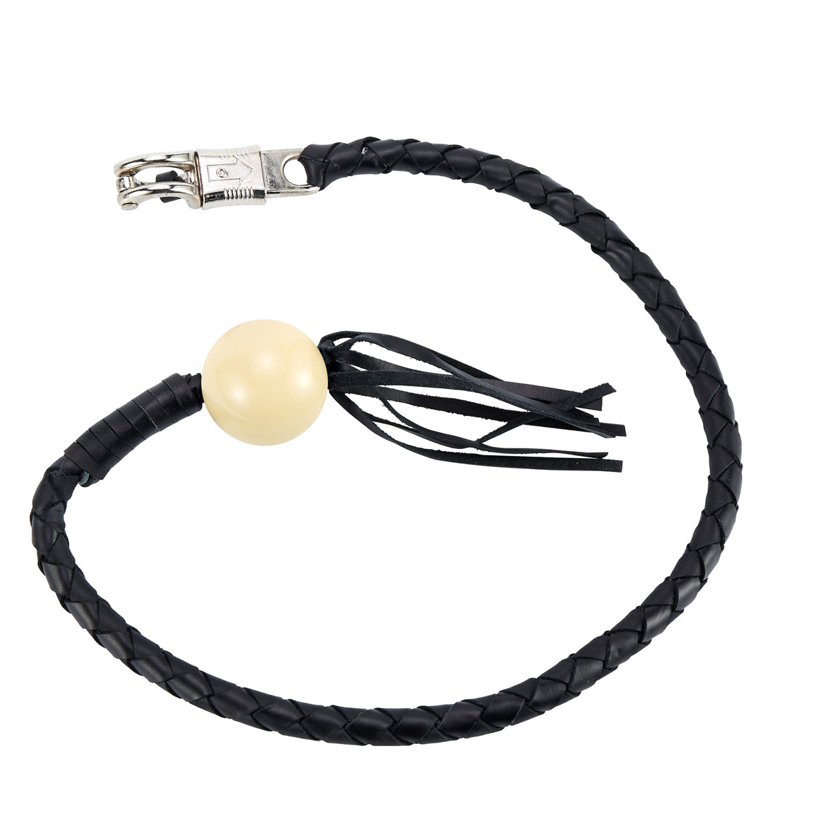 Black Fringed Get Back Whip With White Pool Ball