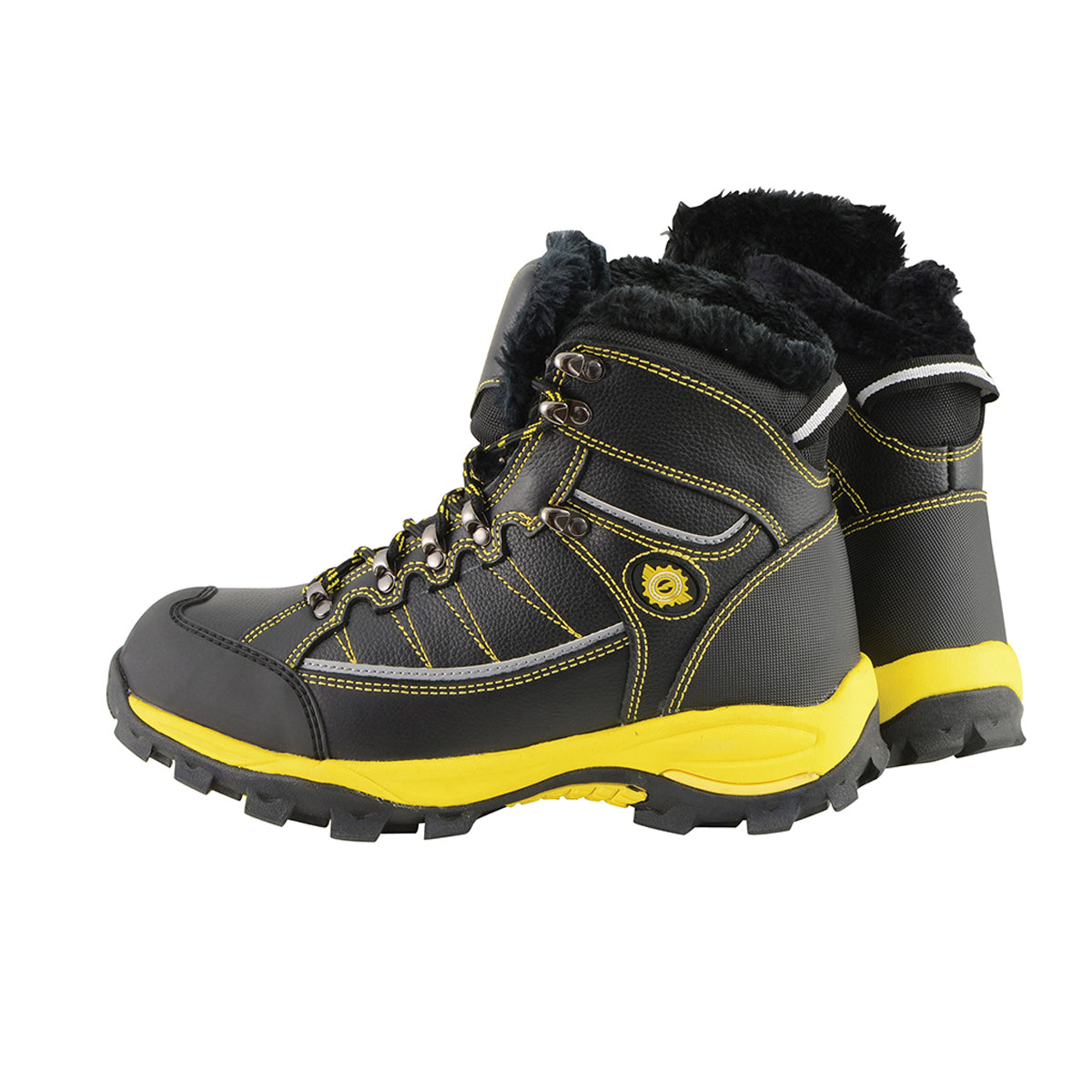 Men’s Black & Yellow Water & Frost Proof Leather Boots w/ Fur Lining