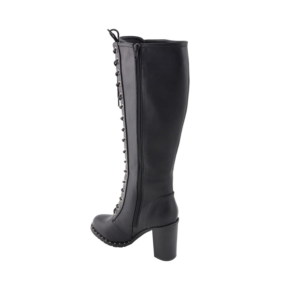 Women Black Lace-Up Tall Boots with Platform Heel