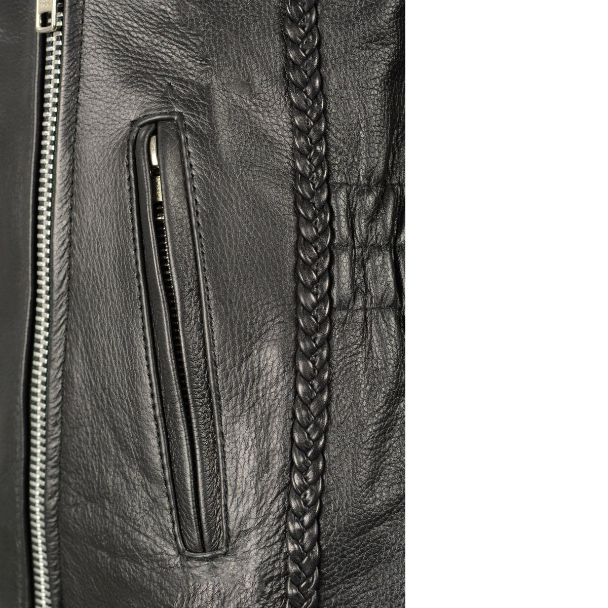 Ladies Black Braided Jacket with Studded Back and Gun Pockets