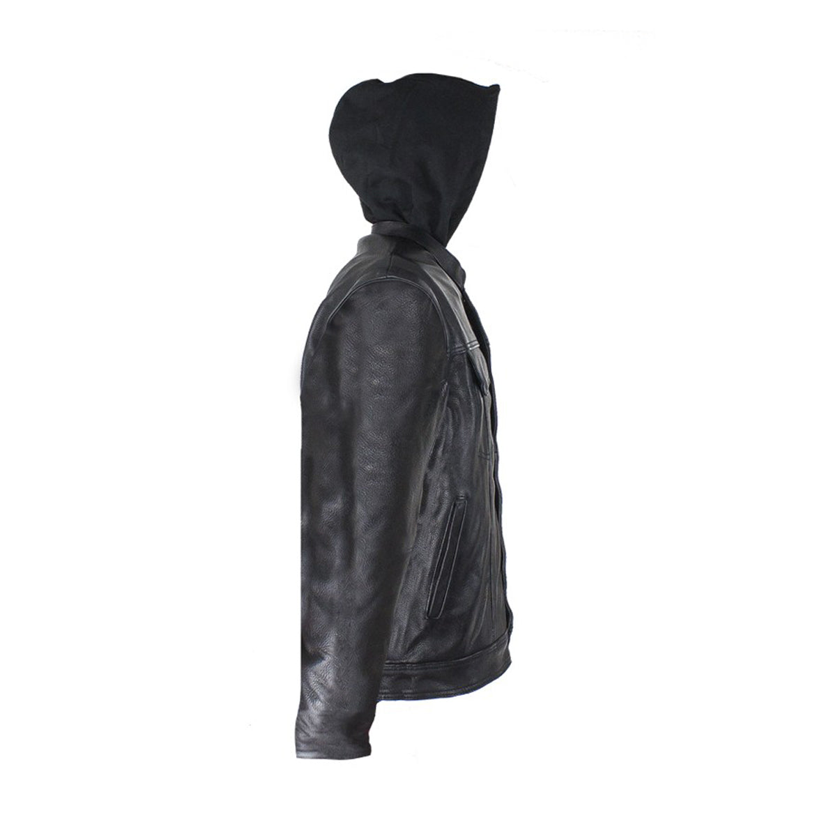 Black Leather Jacket with Removable Sleeves & Hoodie