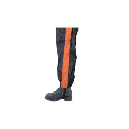 Two-Piece Black & Orange Rain Suit With Zippered Side Seams