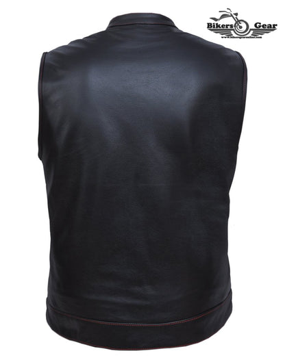 MEN'S CLUB LEATHER VEST WITH BLACK / RED FLANNEL LINER