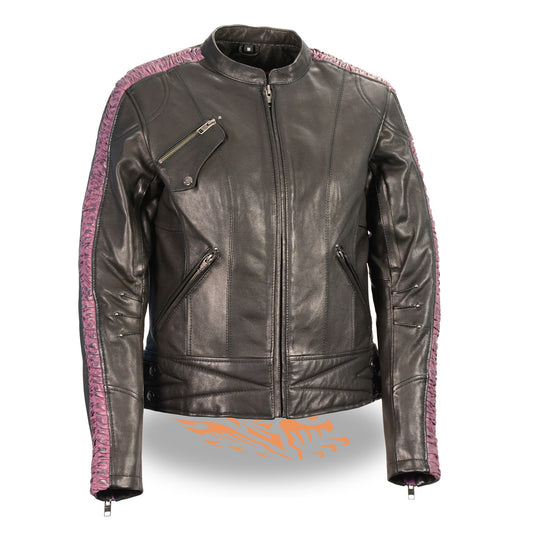 Milwaukee Leather Women's Jacket with Ribbon Detail (Black/ Purple)