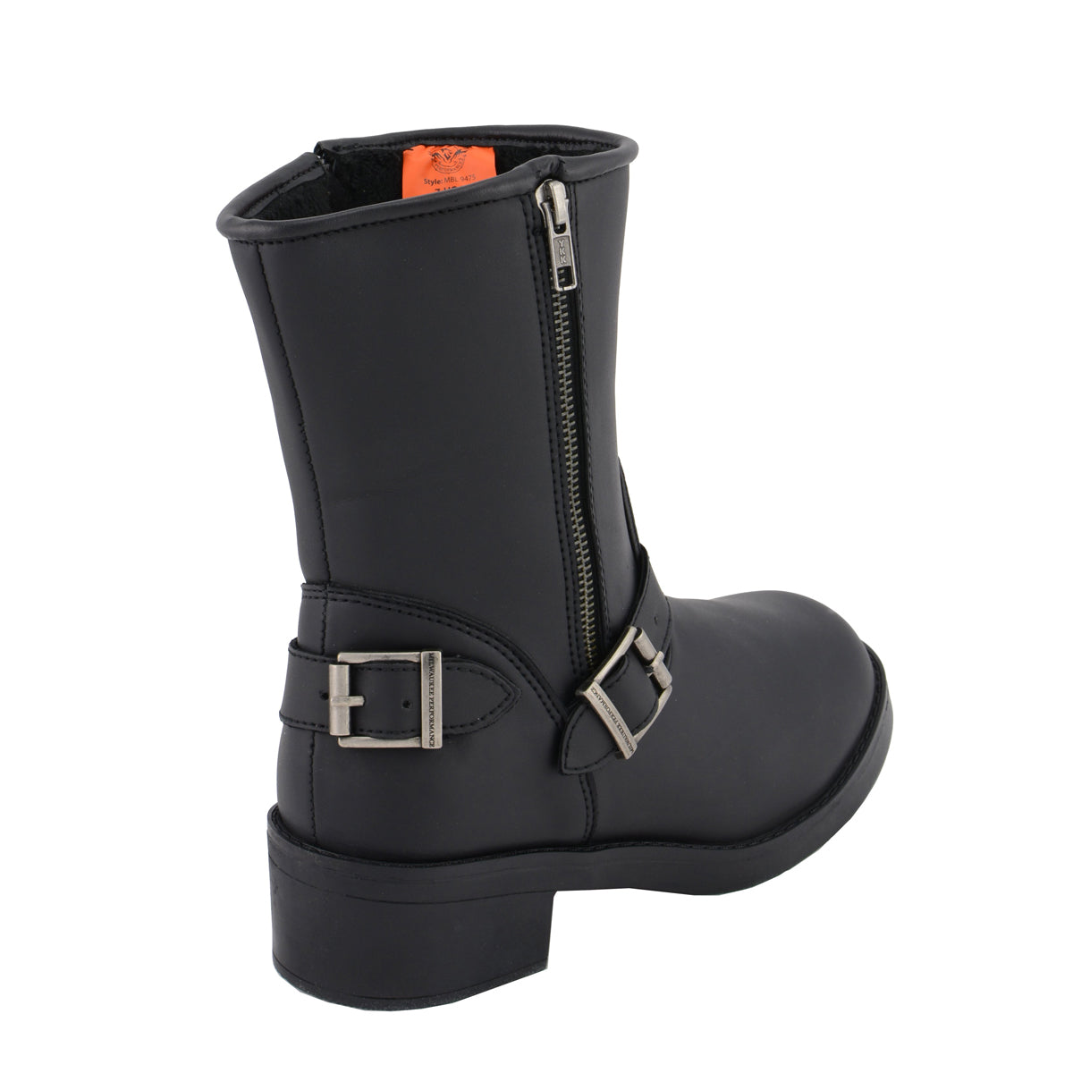 Ladies Black Engineer Style Riding Boots with Side Zipper